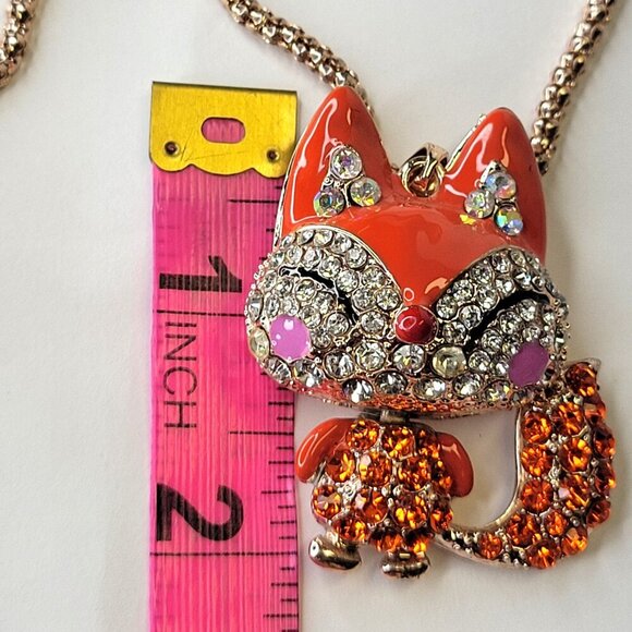 Fox Pendant Necklace Orange Animal Pendant Long Necklace Orange Crystal Pendants - Picture 9 of 12